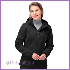 Fleece Lined Softshell Jacket Hooded Windproof Coat for Outdoor Hiking